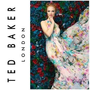 💐 Ted Baker, Electric Daydream Hecuba Watercolor Floral Plissé Gown